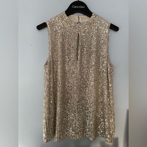 Calvin Klein Women's Keyhole Mock Neck Party Top Cream Size Small Petite